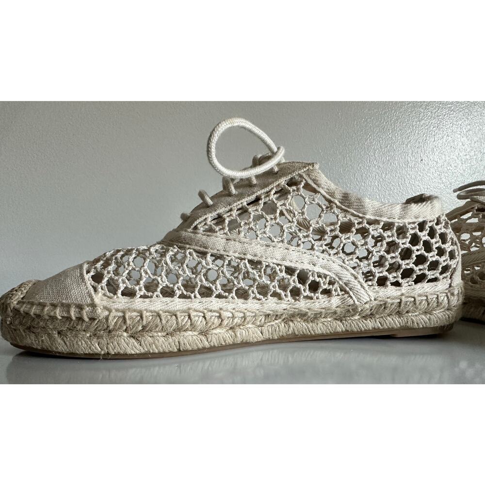Ralph Lauren Crochet Espadrille Flats Womens Size 7 Ivory Lace Jute Sole Coastal